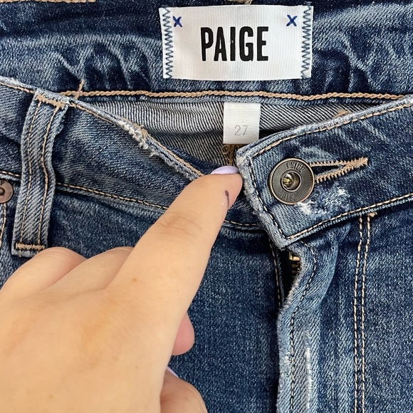 Paige Jacqueline Straight Distressed Patchwork Cropped Jeans size 27 - Picture 11 of 14